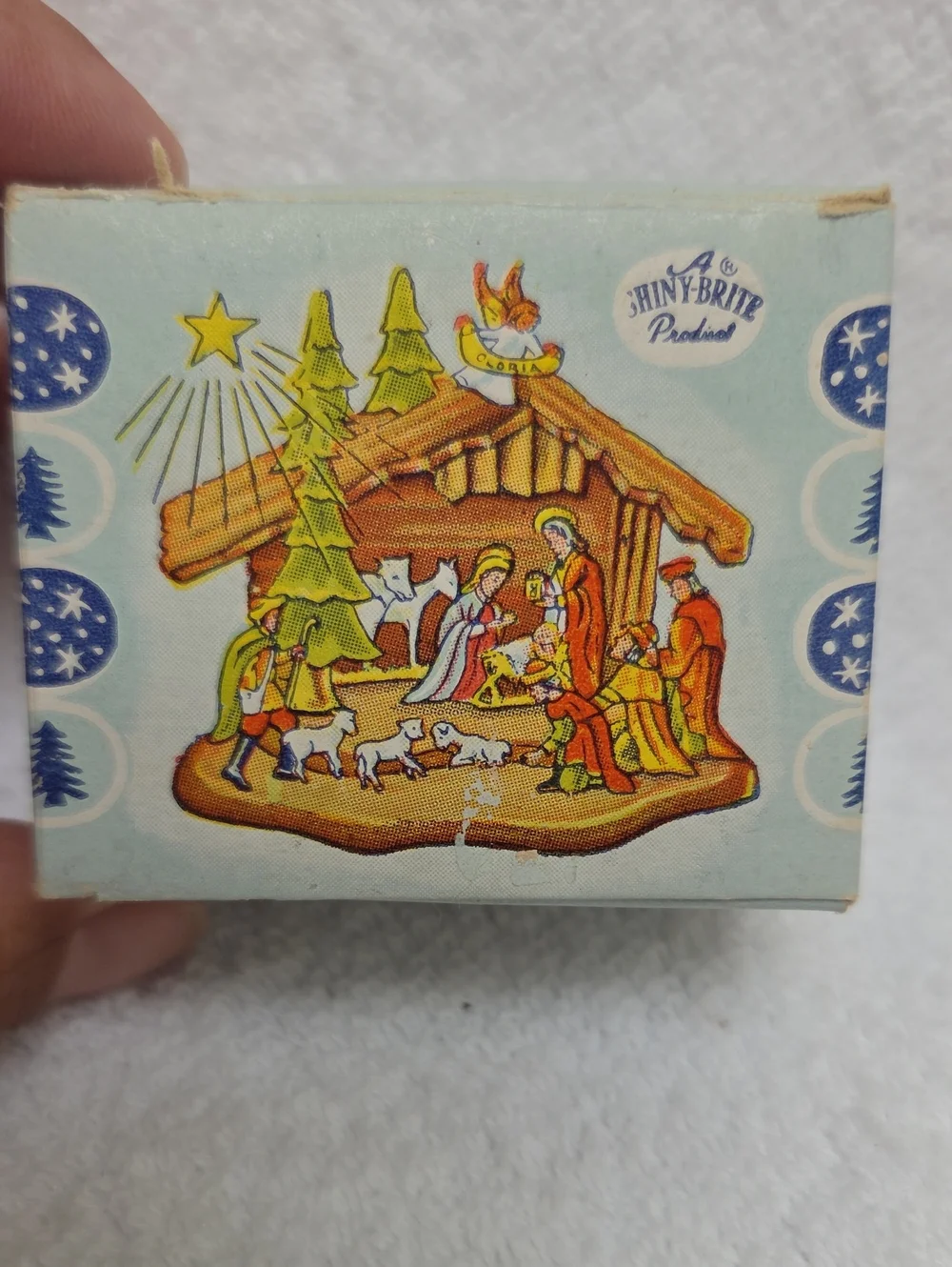 Two Shiny-Brite Light Blue Nativity Scene Ornament.    1 In Box & 1 Without Box